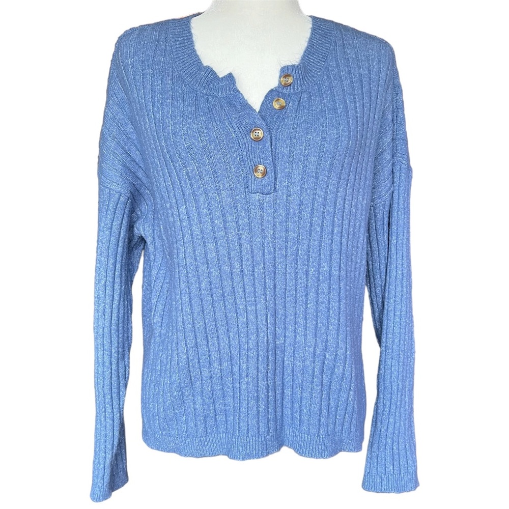Love Ellie blue ribbed cozy sweater with buttons M
